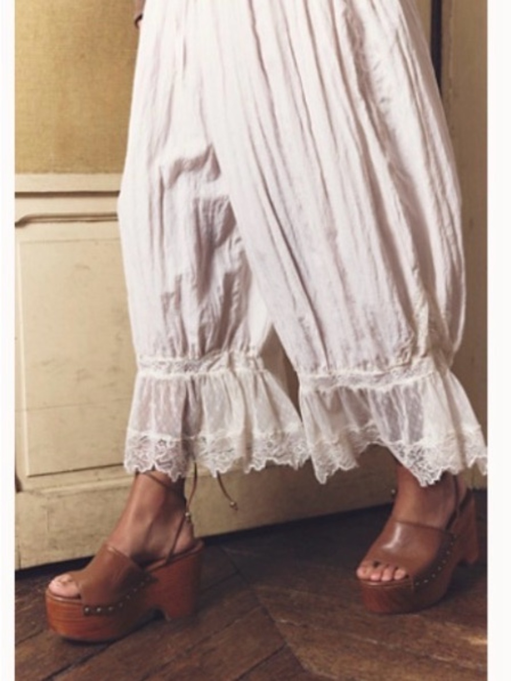 Free People White Cropped Lace-Hem Pants